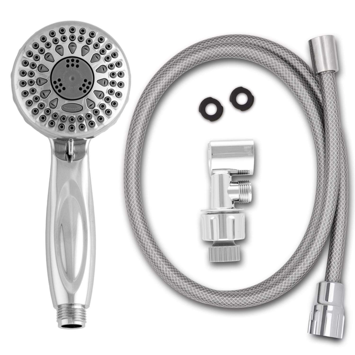 Collections Etc Handheld Shower Head Holder with Wall-Mount and Extra-Long  Hose - Offers 5 Water Pressure Settings for Spa-Quality Shower, Silver