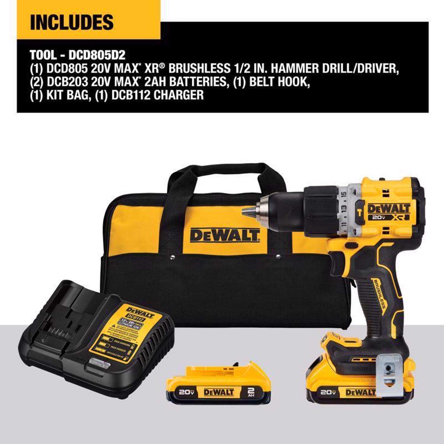 DeWalt 20V MAX Cordless Brushless 1 Tool Compact Hammer Drill and