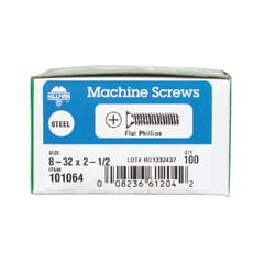 HILLMAN No. 8-32 Ga. X 2-1/2 in. L Phillips Flat Head Zinc-Plated Steel Machine Screws 100 pk