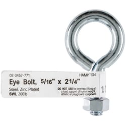 Hampton 5/16 in. X 2-1/4 in. L Zinc-Plated Steel Eyebolt Nut Included