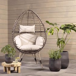 Living Accents Southport Brown Wicker Frame Egg Lounge Chair Beige