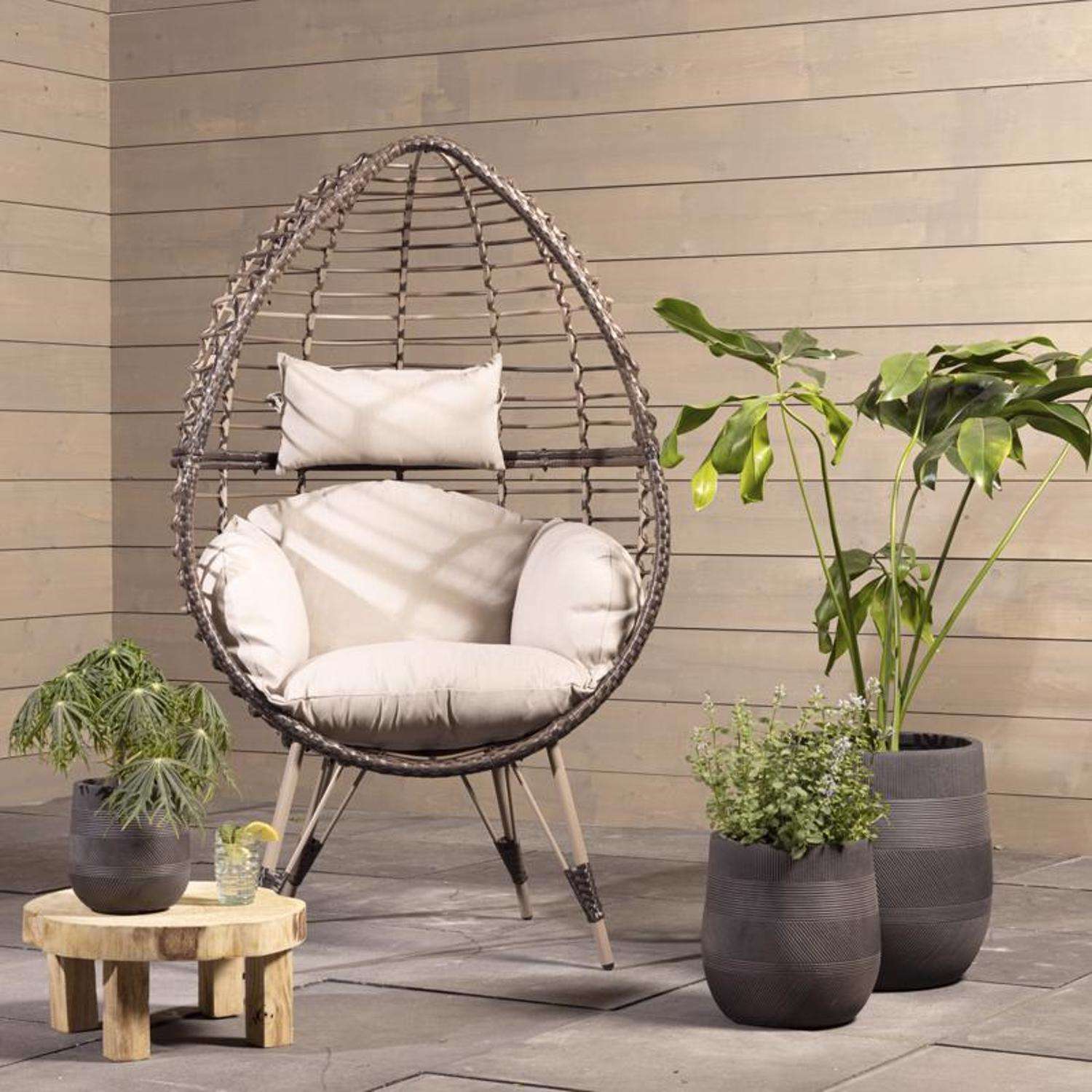 Deep Seat Chair Cushion Pads Set with Rope Belts for Indoor and Outdoor Beige