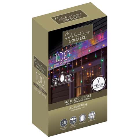 Celebrations Gold LED Mini Multicolored 100 ct Icicle Christmas Lights