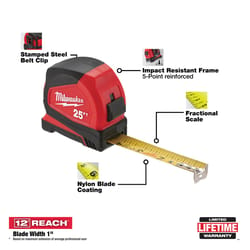 Milwaukee 25 ft. L X 1.65 in. W Compact Tape Measure 1 pk