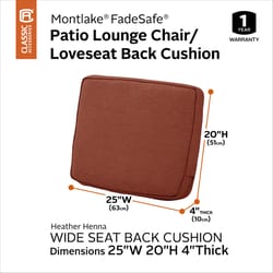 Classic Accessories Montlake Heather Henna Red Polyester Back Cushion 20 in. H X 4 in. W X 25 in. L