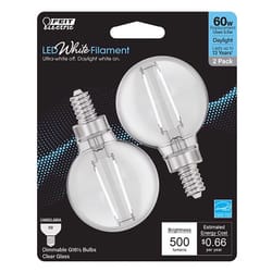 Feit White Filament G16.5 E12 (Candelabra) Filament LED Bulb Daylight 60 Watt Equivalence 2 pk