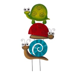 Glitzhome Multicolored Metal Tortoise, Ladybug, Snail Yard Stake Set