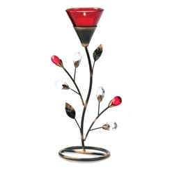 Gallery of Light 11.25 in. H X 4 in. W X 6 in. L Jeweled Red Vine Glass/Iron Decorative Candle Holde