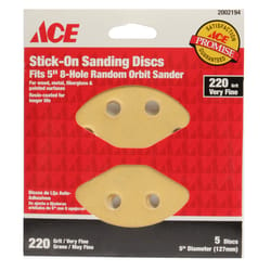 Ace 5 in. Aluminum Oxide Adhesive Sanding Disc 220 Grit Very Fine 5 pk