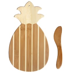 Totally Bamboo 13 in. L X 7 in. W X 1 in. Bamboo Striped Pineapple Cutting Board with Spreader