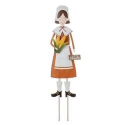Glitzhome Multicolored Iron/MDF 36 in. H X 8.25 in. L X 0.5 in. W Pilgrim Girl Yard Stake