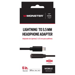 Monster Just Hook It Up Lightning to 3.5 MM Audio Jack Adapter 6 in. Black