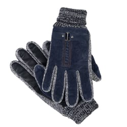 Mad Man One Size Fits All Leather/Cotton/Acrylic Unique Stitching Blue Cold Weather Gloves