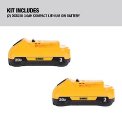 DeWalt 20V MAX DCB230-2 3 Ah Lithium-Ion Compact Battery Pack 2 pc