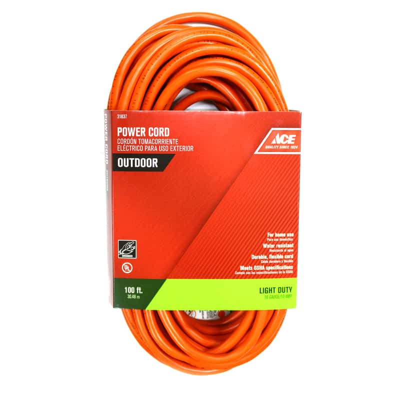 Ace Indoor or Outdoor 100 ft. L Orange Extension Cord 16/3 SJTW Ace
