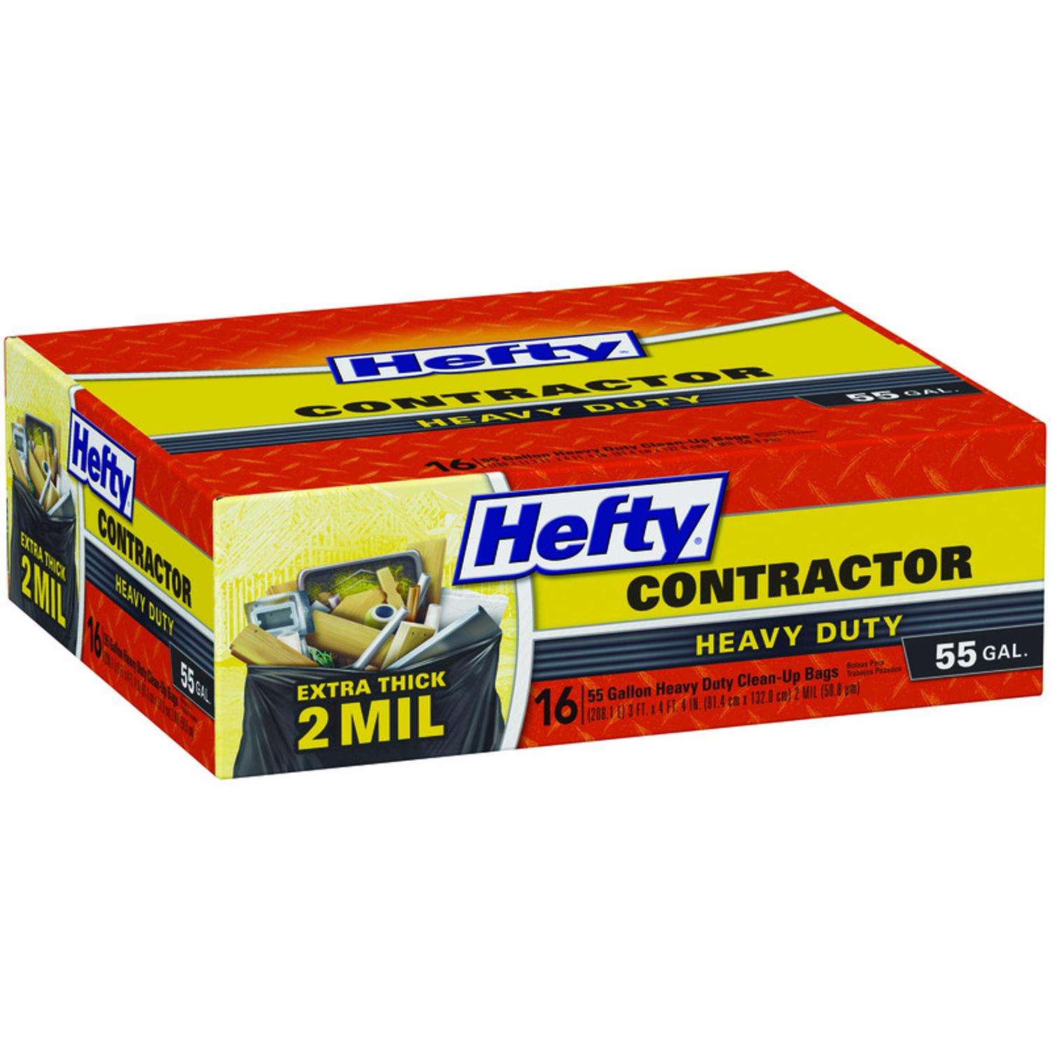 Hefty 55 Gallon Contractor Black Trash Bags, 16-Count