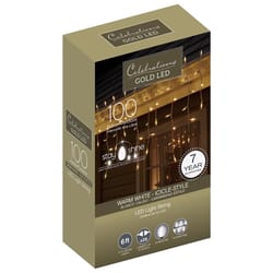 Celebrations Gold LED Mini Warm White 100 ct Icicle Christmas Lights 6 ft.