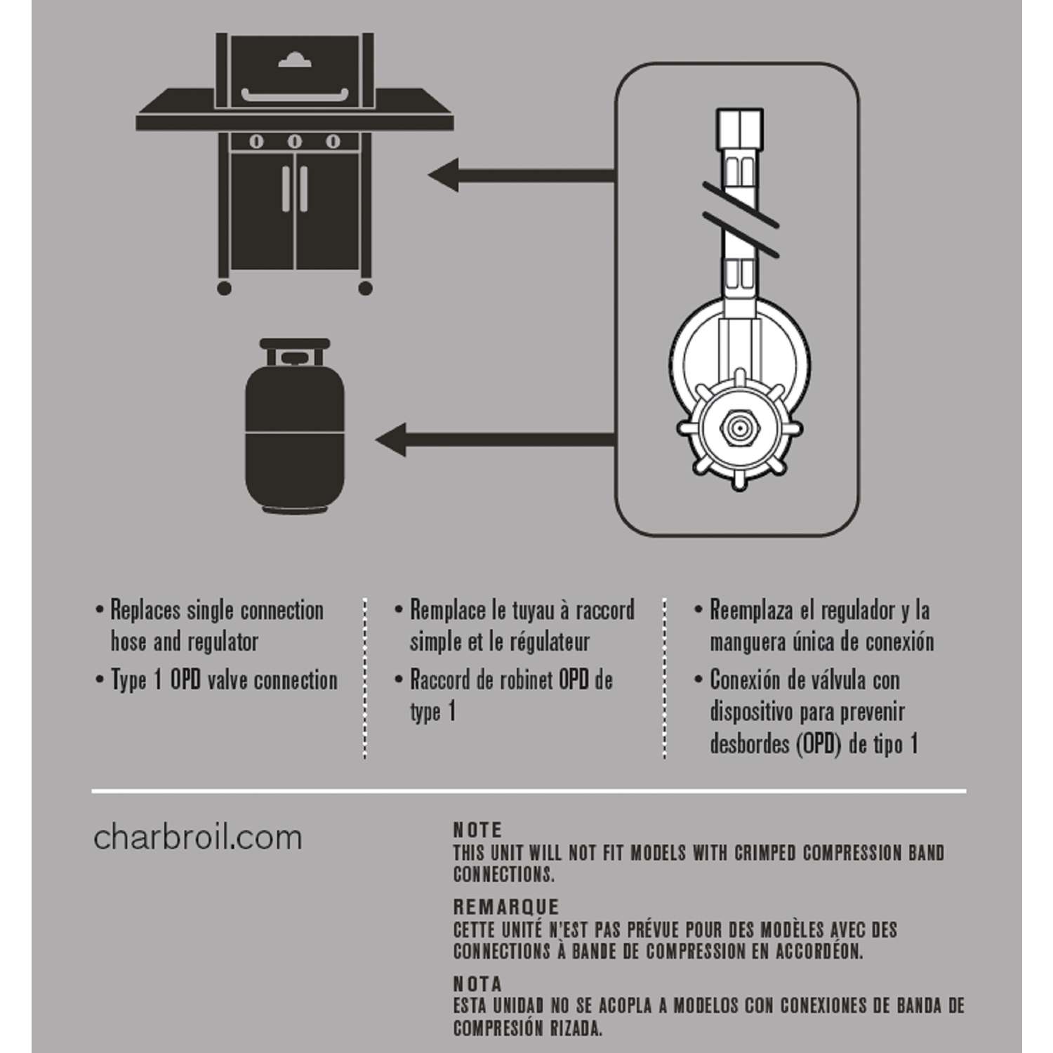 Char Broil Rubber Gas Line Hose and Adapter 3 in. L X 4.5 in. W