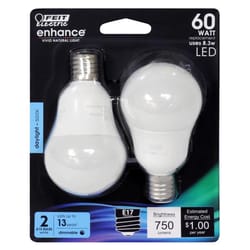 Feit Enhance A15 E17 (Intermediate) LED Bulb Daylight 60 Watt Equivalence 2 pk