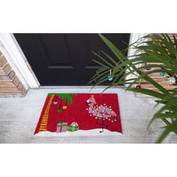 Entryways 17 in. W X 28 in. L Red Christmas Flamingo Coir Door Mat