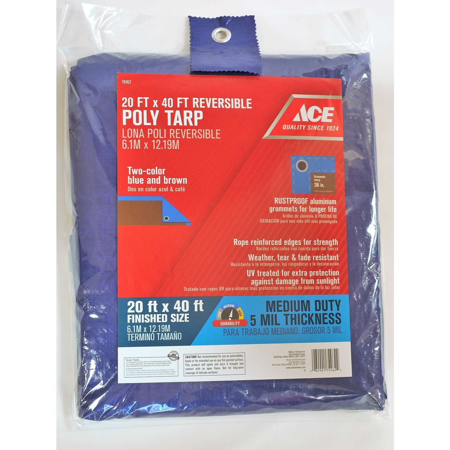 Ace 20 ft. W X 40 ft. L Medium Duty Polyethylene Tarp Blue/Brown Ace