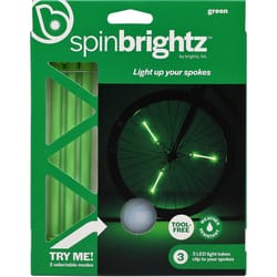 Brightz Spin Brightz Green LED Bike Accessory ABS Plastics, Silicone/Rubber, Electronics 1 pk