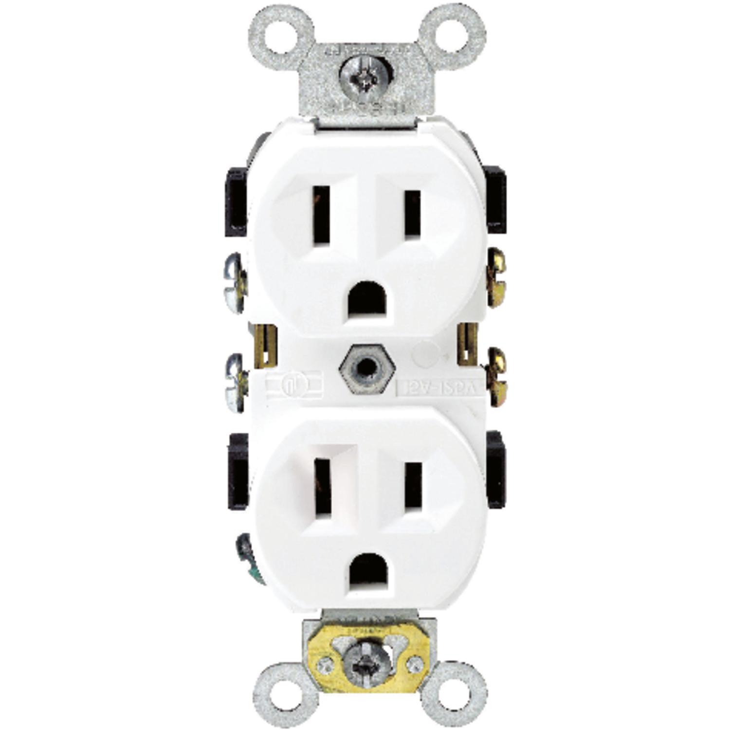 Photos - Household Switch Leviton 15 amps 125 V Duplex White Outlet 5-15R 1 pk 0BR15-0WS 