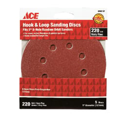 Ace 5 in. Aluminum Oxide Hook and Loop Sanding Disc 220 Grit Very Fine 5 pk