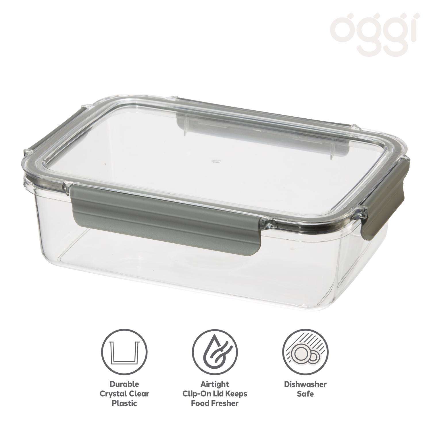 NEW! OGGI Clear Plastic Canister Jar Metal Close Lock Lid Rubber Seal  Container