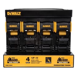 DeWalt Guaranteed Tough 1.25 in. W X 12 ft. L Black/Yellow Ratchet Strap 600 lb 4 pk