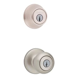 Kwikset Cove Brushed Entry Knob and Single Cylinder Deadbolt KW1 2-3/4 in.
