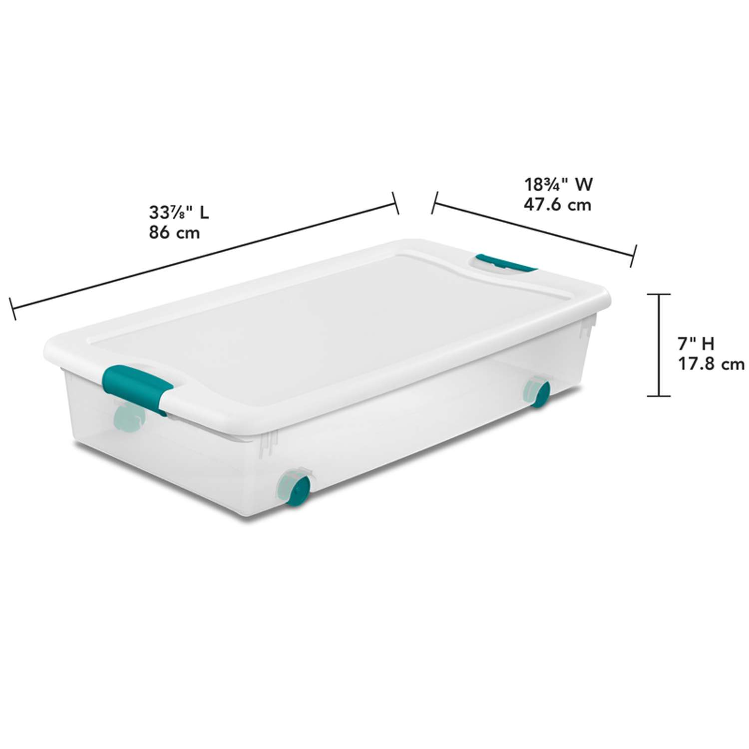 Sterilite 106 Qt Latching Storage Box, Stackable Bin with Latch Lid,  Plastic Container to Organize Clothes in Closet, Clear with White Lid,  8-Pack
