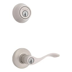 Kwikset SmartKey Security Satin Nickel Lever and Single Cylinder Deadbolt KW1 2-3/4 in.