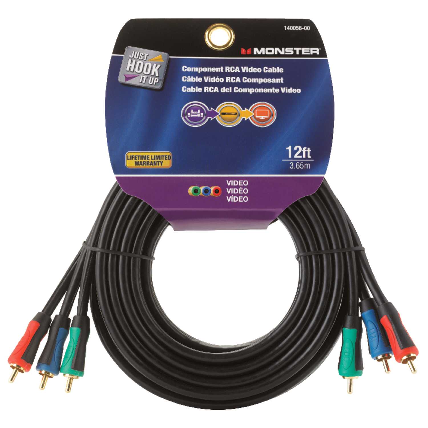 Monster Cable Just Hook It Up 12 ft. L Component Video Cable RCA Ace