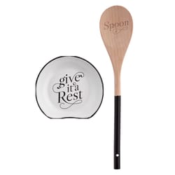 Karma Black/White Ceramic/Wood Spoon Rest with Spoon