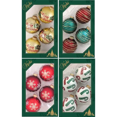 Christmas by Krebs Decorated Glass Christmas Tree Ornaments - Red Velvet & Green Velvet with Tangles [4 Count]