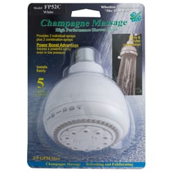 Whedon Champagne Massage White Plastic 5 settings Showerhead 2.5 gpm