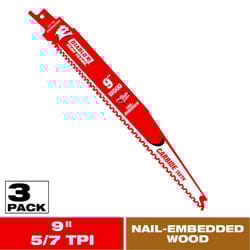 Diablo Demo Demon 9 in. Carbide Tipped Nail-Embedded Wood Reciprocating Saw Blade 5/7 TPI 3 pk