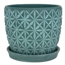 Trendspot Tribeca 7.3 in. H X 8.3 in. W X 8.3 in. D X 8 in. D Ceramic Planter Teal