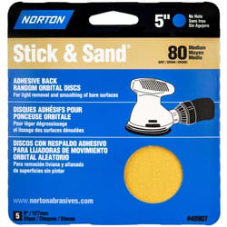 Norton Stick & Sand 5 in. Aluminum Oxide Adhesive A250/A290/H290 Sanding Disc 80 Grit Coarse 5 pk