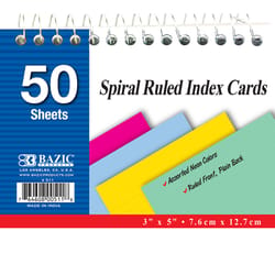 Bazic Products 3 in. H X 5 in. W Ruled Spiral Index Cards Assorted Colors 50 pk