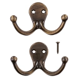 Ace 1-3/4 in. L Antique Brass Yellow Brass Small Double Garment Hook 2 pk