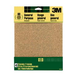 3M 11 in. L X 9 in. W 60 Grit Aluminum Oxide Sandpaper 4 pk