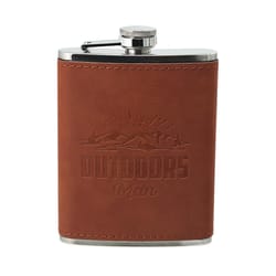 Pavilion Man Out 8 oz Brown/Silver Leather/Stainless Steel Flask