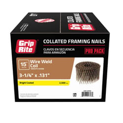 Grip-Rite 3-1/4 in. L X 11 Ga. Wire Coil Coated Framing Nails 15 deg 2500 pk