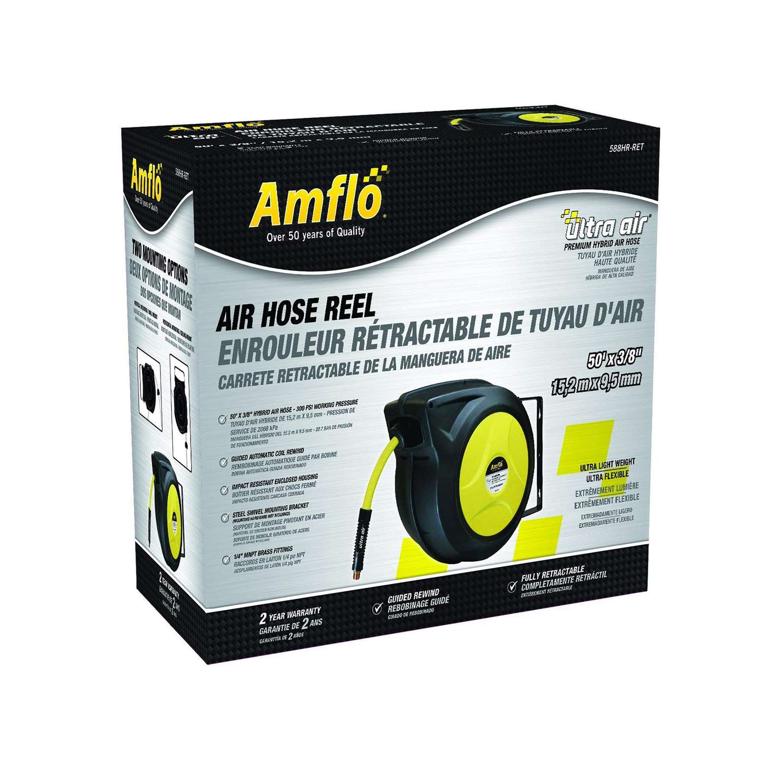 Amflo Ultra Air 50 ft. L X 3/8 in. D Hybrid Polymer Air Hose Reel