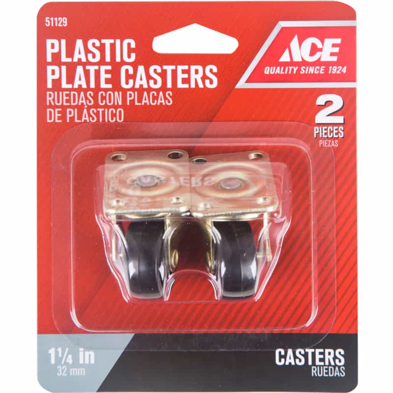 Ace 11/4 in. Dia. Plastic Caster Wheel with Plate 40 lb. 2 pk Ace
