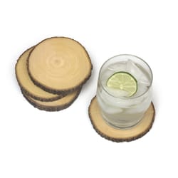 Lipper International Brown Acacia Wood Rustic Cork Coasters 4-1/2 in. D 4 pc