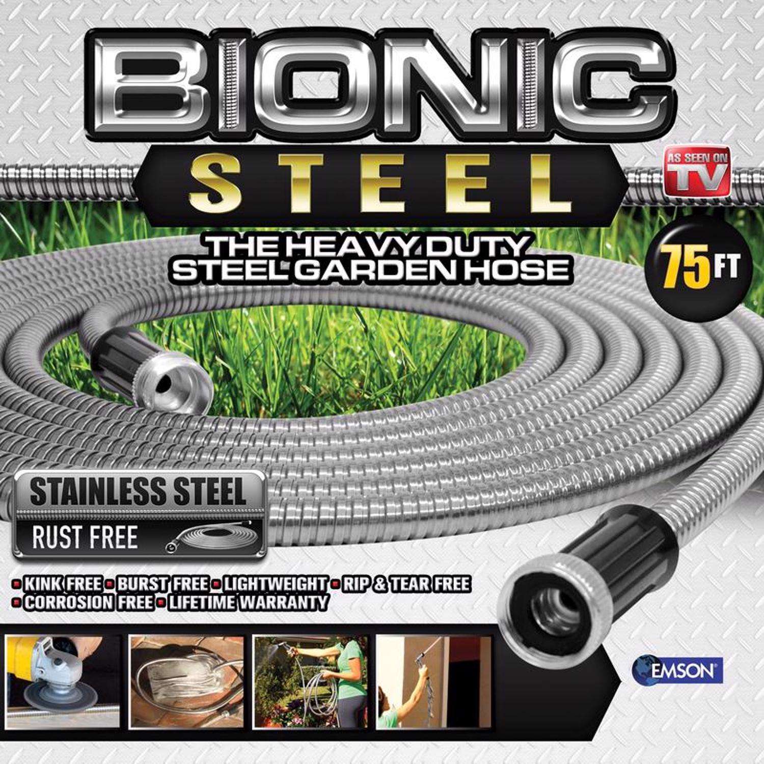 Bionic Steel 5/8 in. x 75 ft. Pro Heavy-Duty Stainless Steel Garden Hose, Silver