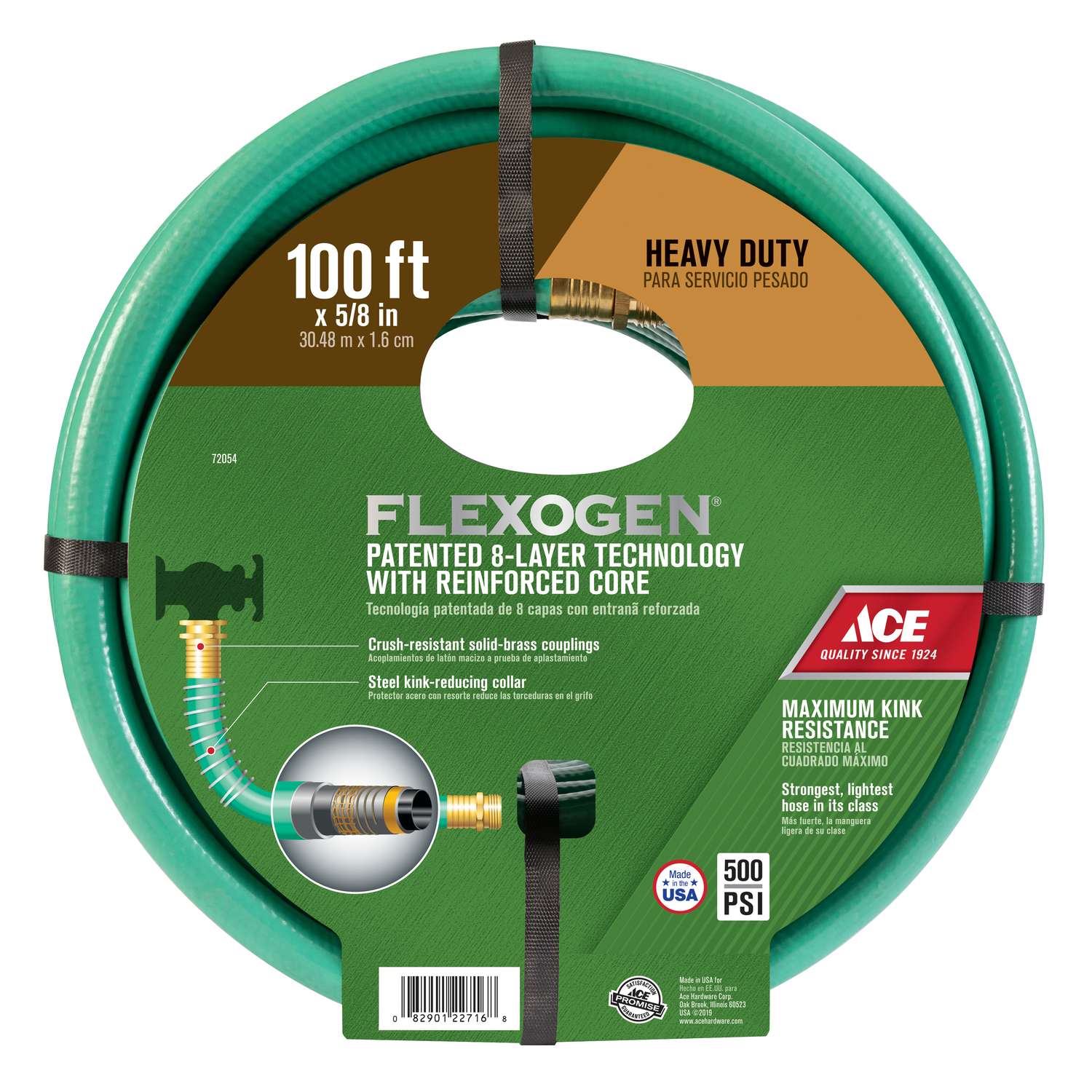 Ace Flexogen 5/8 in. D X 100 ft. L Heavy Duty Premium Grade Garden Hose  Green